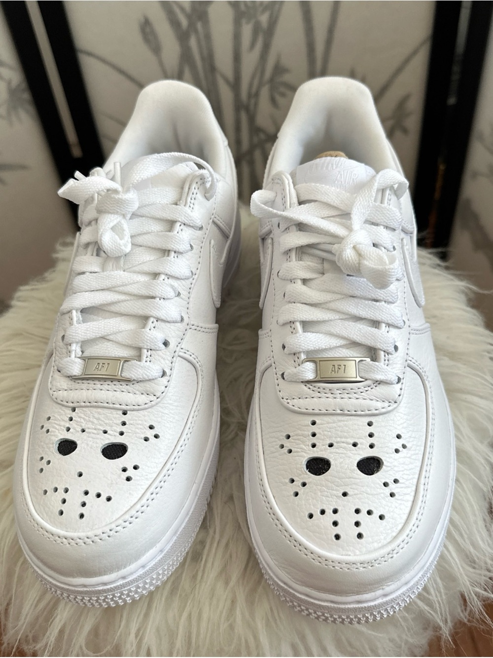 Nike Air Force 1 Jason Voorhees White Halloween Sneakers, 7.5 Men/9 Women